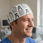 Eye Chart Test scrub cap shown on model