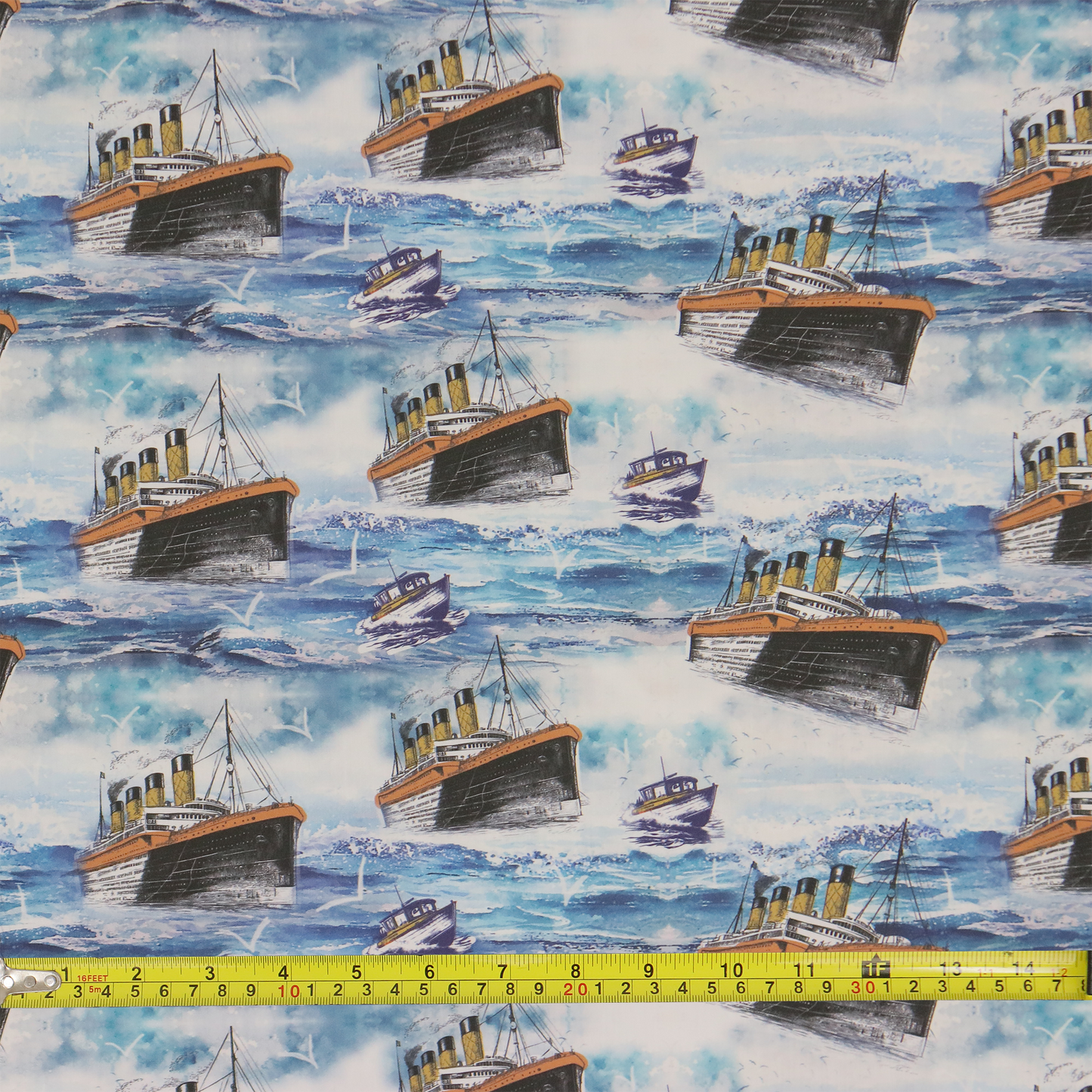 Ferry Boat Grey's Anatomy Inspired Scrub Cap from Medicus Scrub Caps, featuring a nautical-themed pattern with ships on a blue ocean background.