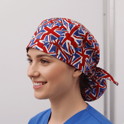 Flag UK scrub cap shown on model
