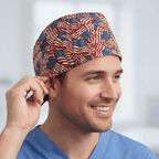 Flag USA scrub cap shown on model