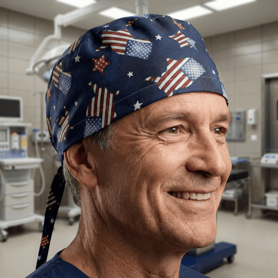Flag and Map USA scrub cap pattern shown flat