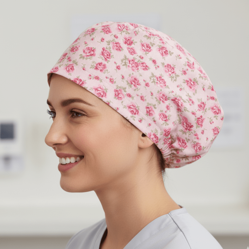 Floral Pink On Baby Pink Scrub Cap