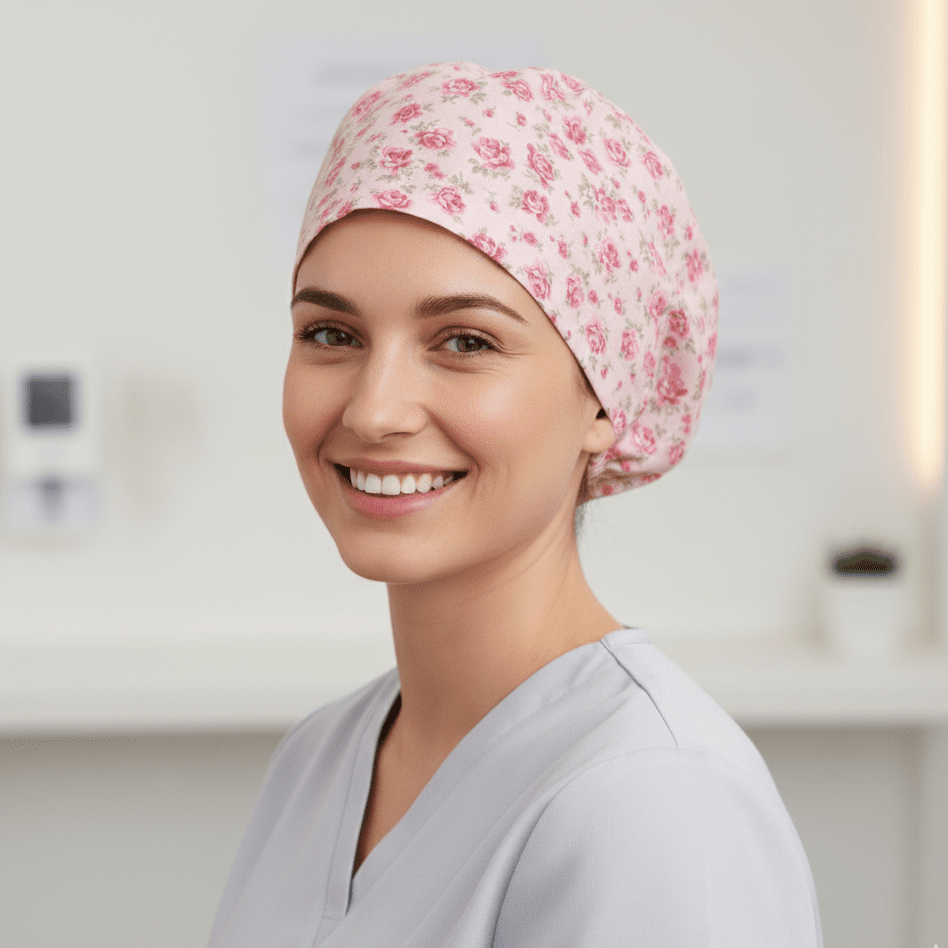 Floral Pink On Baby Pink Scrub Cap