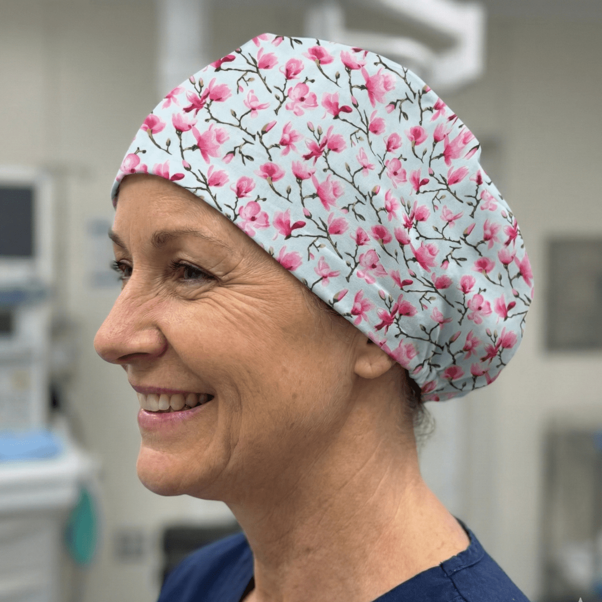 Floral Tree Blossom Scrub Cap scrub cap flat lay view