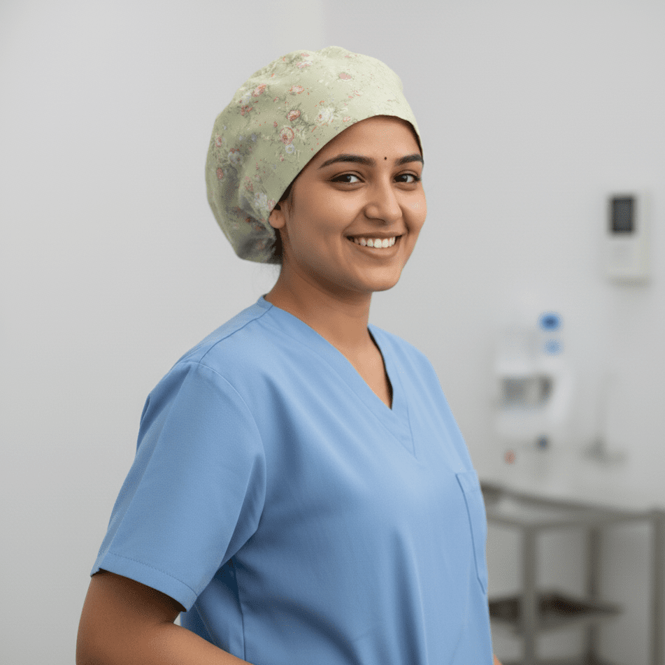 Floral Vintage Faded Green Scrub Cap