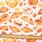 Food Breakfast Croissants Donuts Bakery scrub cap fabric pattern close-up