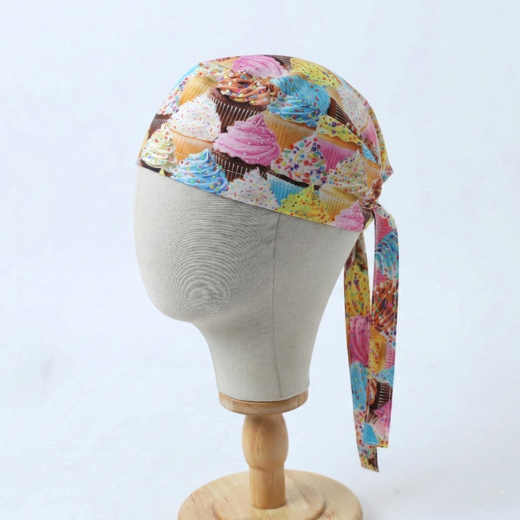 Food Cupcake Galore scrub cap fabric pattern close-up