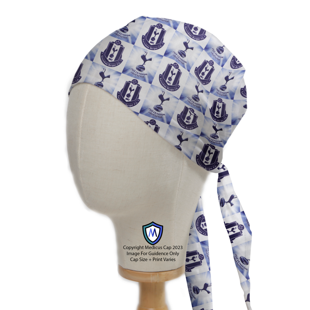 Football Club Tottenham Hotspurs FC Scrub Cap from Medicus Scrub Caps, featuring a patterned design with the team's logo and colors.