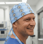 Football Club Manchester City Blue scrub cap shown on model