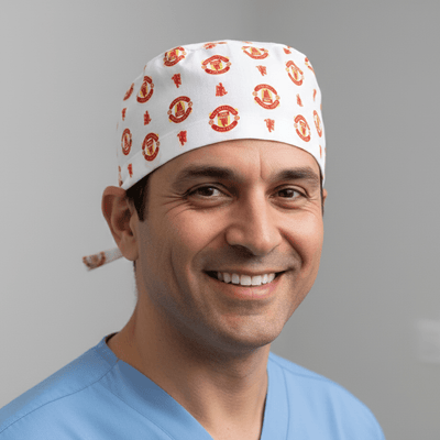 Football Club Manchester United White scrub cap shown on model