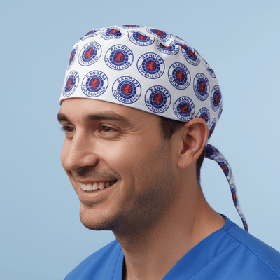 Football Club Rangers FC scrub cap shown on model