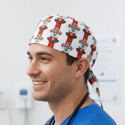 Football Club Southampton FC scrub cap shown on model