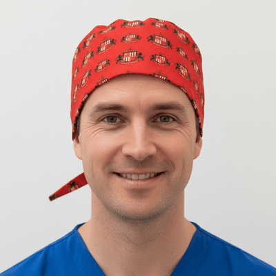 Football Club Sunderland scrub cap shown on model