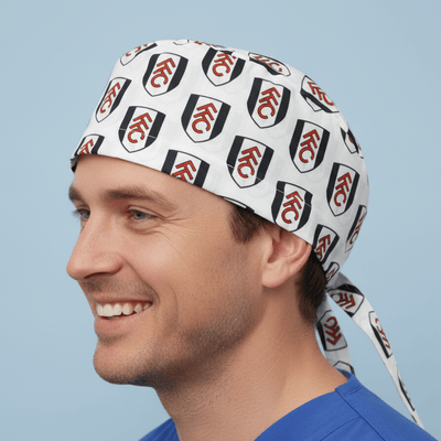 Football Fulham FC scrub cap shown on model