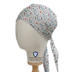 Hospital Tools On White #1 scrub cap in Bandana tie-back style