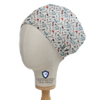 Hospital Tools On White #1 scrub cap in Elastic Backed no-tie style