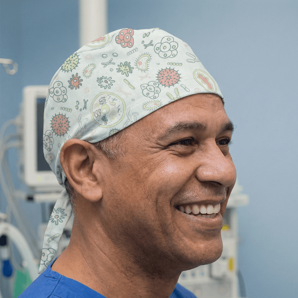 Gorro de exfoliación con gérmenes, bacterias y monstruos