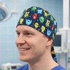 Germs Monsters #2 scrub cap shown on model