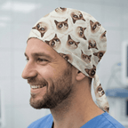 Grumpy Cat scrub cap shown on model