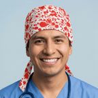 Halloween Blood Splatter scrub cap shown on model