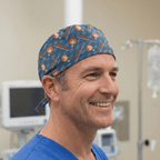 Halloween Chucky Movie scrub cap shown on model