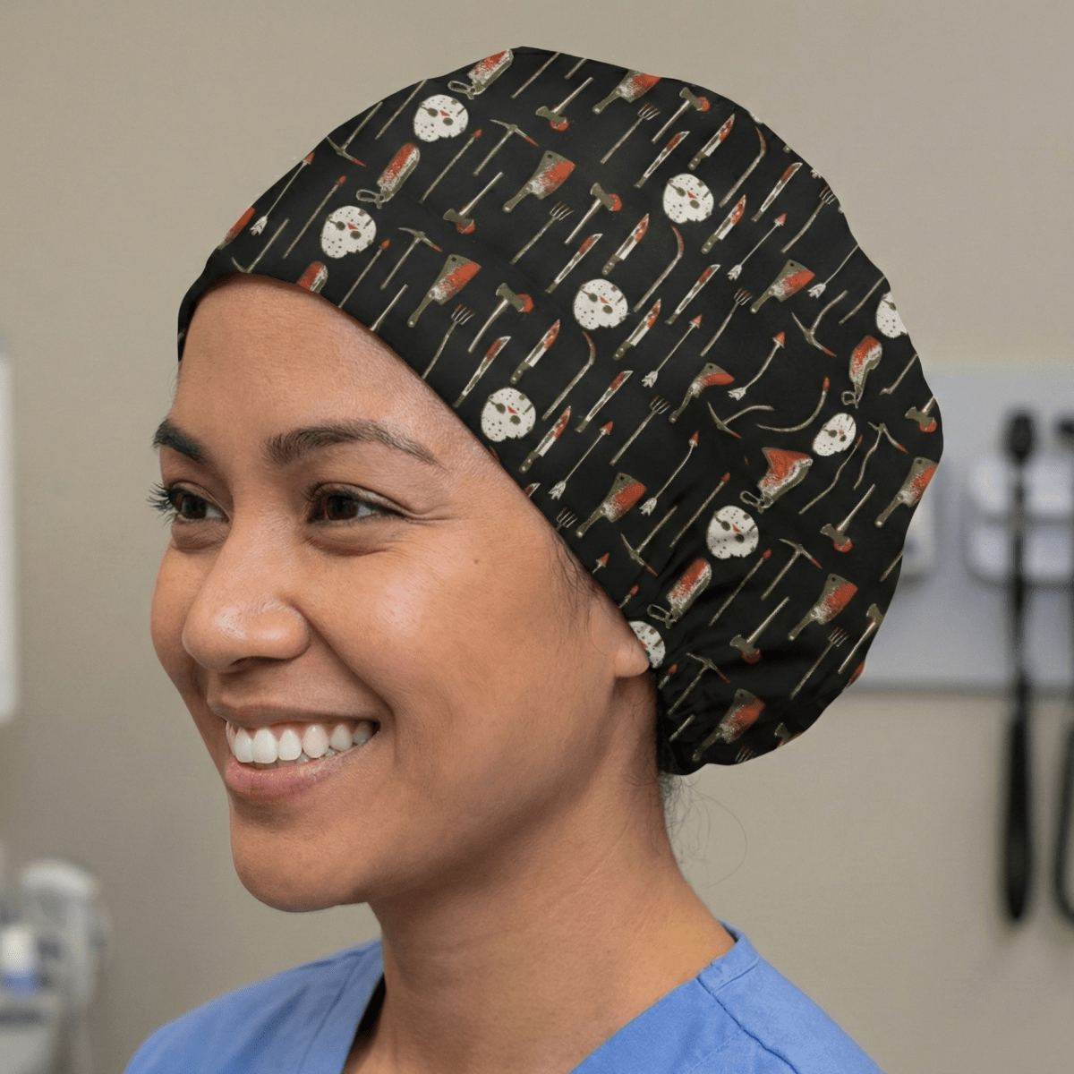 Halloween Jason Hockey Mask + Knives Scrub Caps