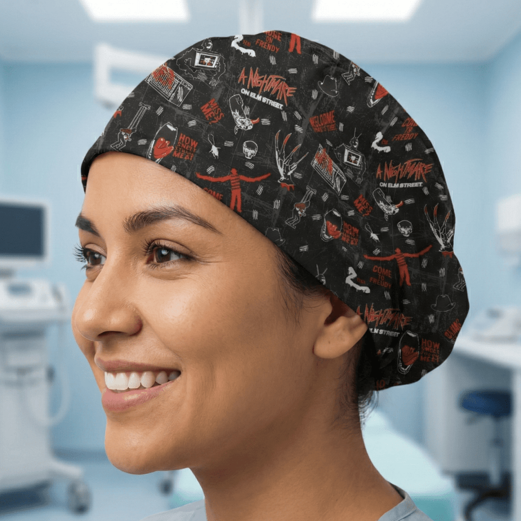 Halloween Nightmare On Elm St Scrub Caps scrub cap flat lay view