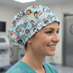 Hamilton Theatre Kawaii scrub cap shown on model