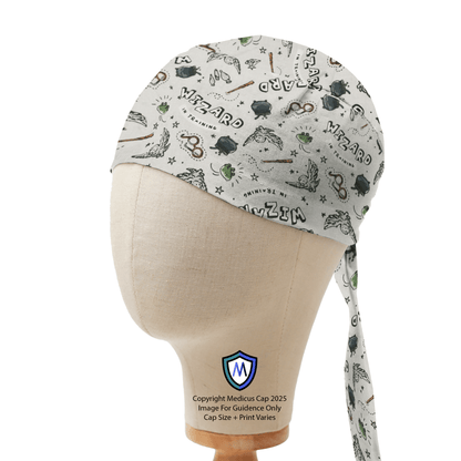 Harry Potter Wizard In Training Scrub Cap by Medicus Caps, featuring a magical-themed print with an adjustable tie back for comfort and style.