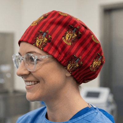 Harry Potter Gryffindor scrub cap shown on model