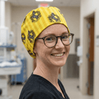 Harry Potter Hufflepuff scrub cap shown on model