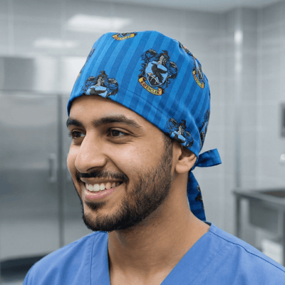 Harry Potter Ravenclaw scrub cap shown on model