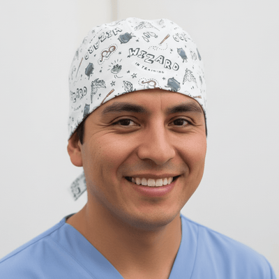 Harry Potter Wizard In Training scrub cap shown on model