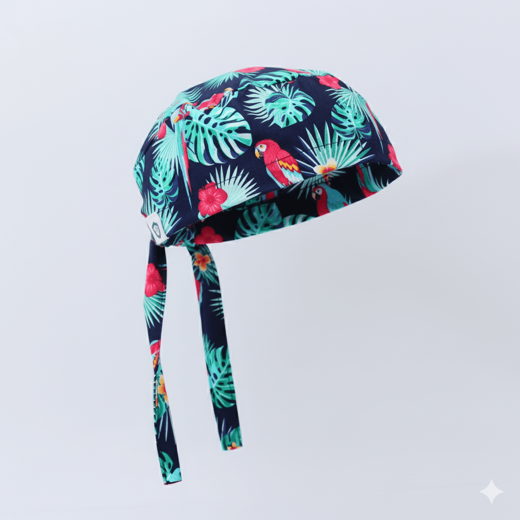 Hawaiian Shirt With Birds Palms Scrub Cap