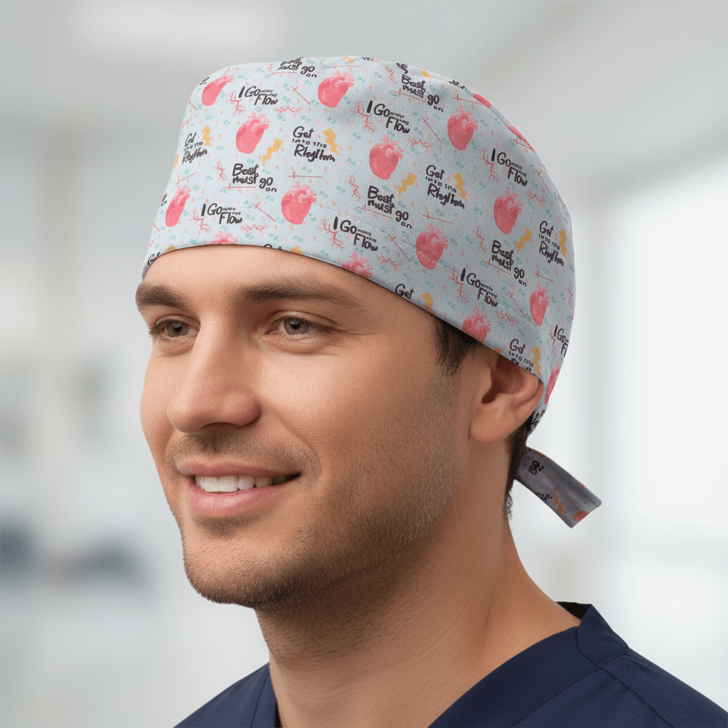 Gorro quirúrgico negro con corazón en 3D