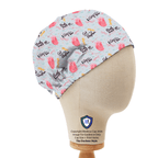 Heart Puns Go With The Flow scrub cap shown from side angle