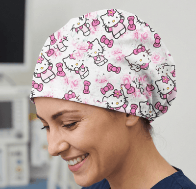 Hello Kitty in Rose Garden Scrub Cap - pink design with roses and bows