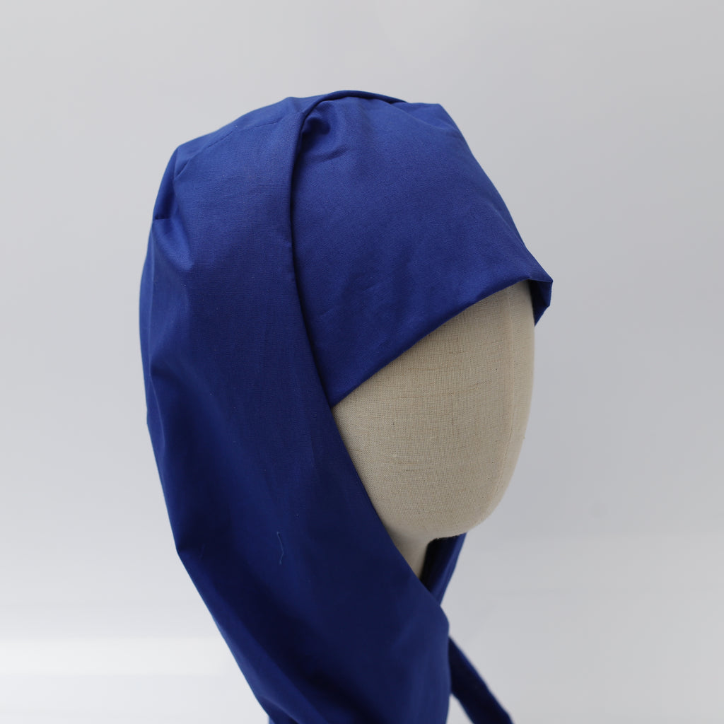Blue hijab scrub cap by Medicus Scrub Caps. A reusable theatre hat designed for full coverage and comfort in medical settings.