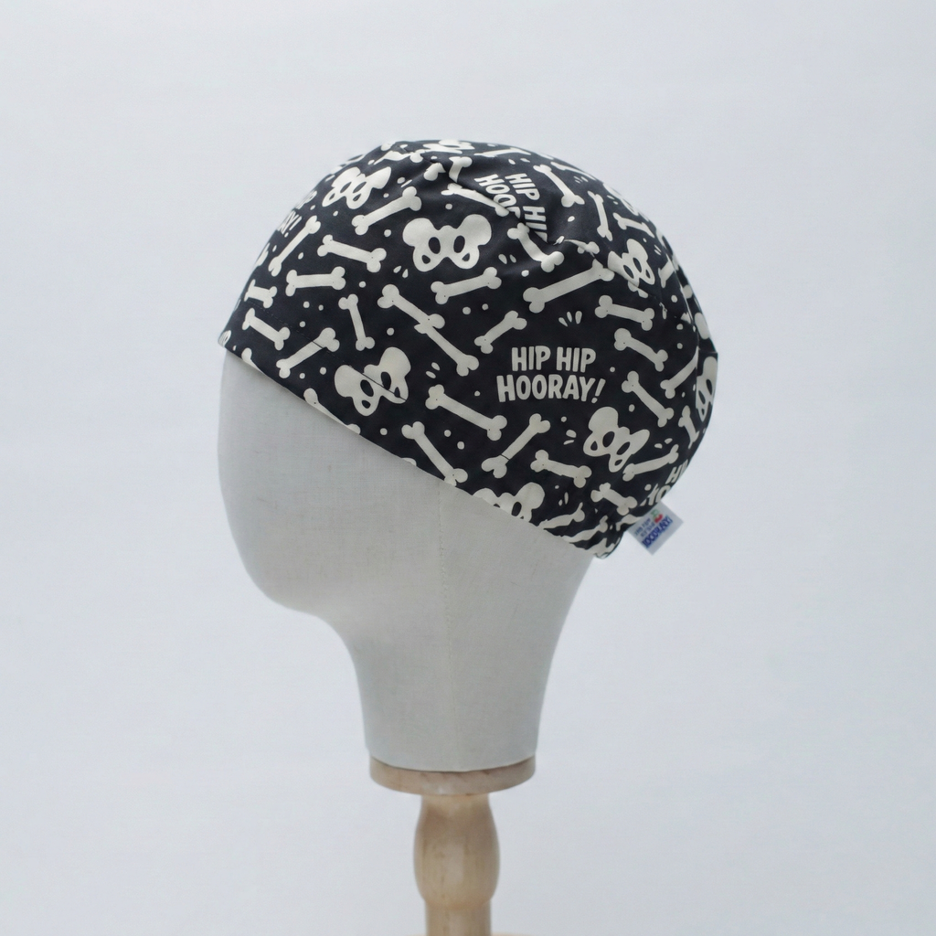 Hip Hip Hooray scrub cap shown from side angle
