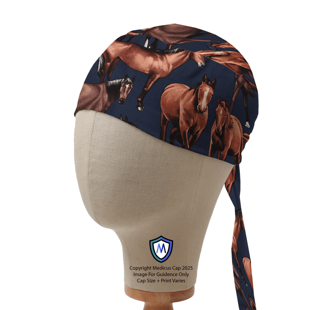 Horses Running On Navy Scrub Cap