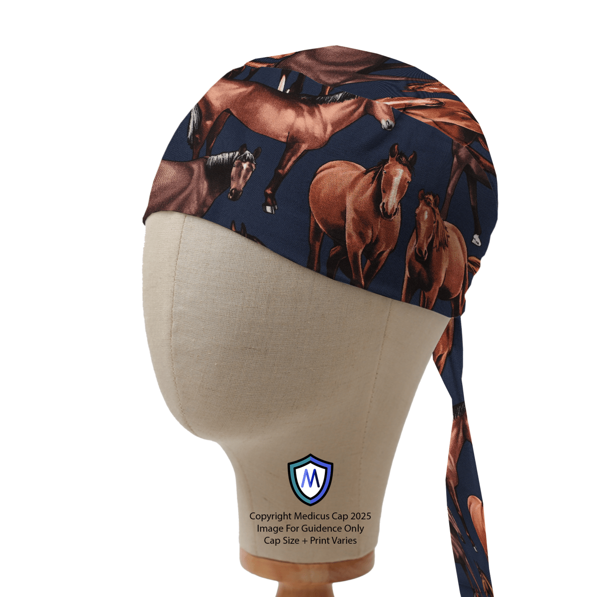 Horses Running On Navy Scrub Cap