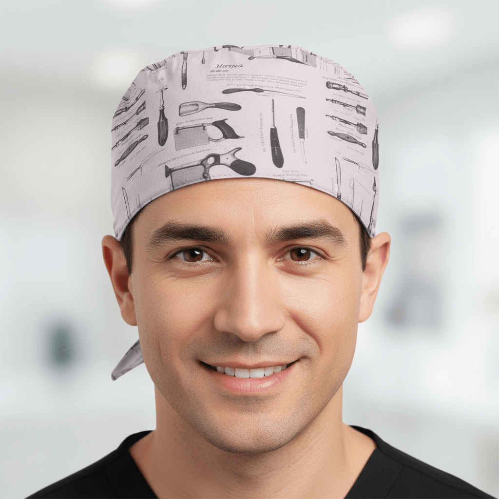 Herramientas de hospital en gorra quirúrgica blanca n.° 1