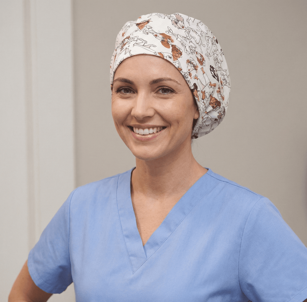 Hospital Nurses Standing by scrub cap pattern detail on mannequin