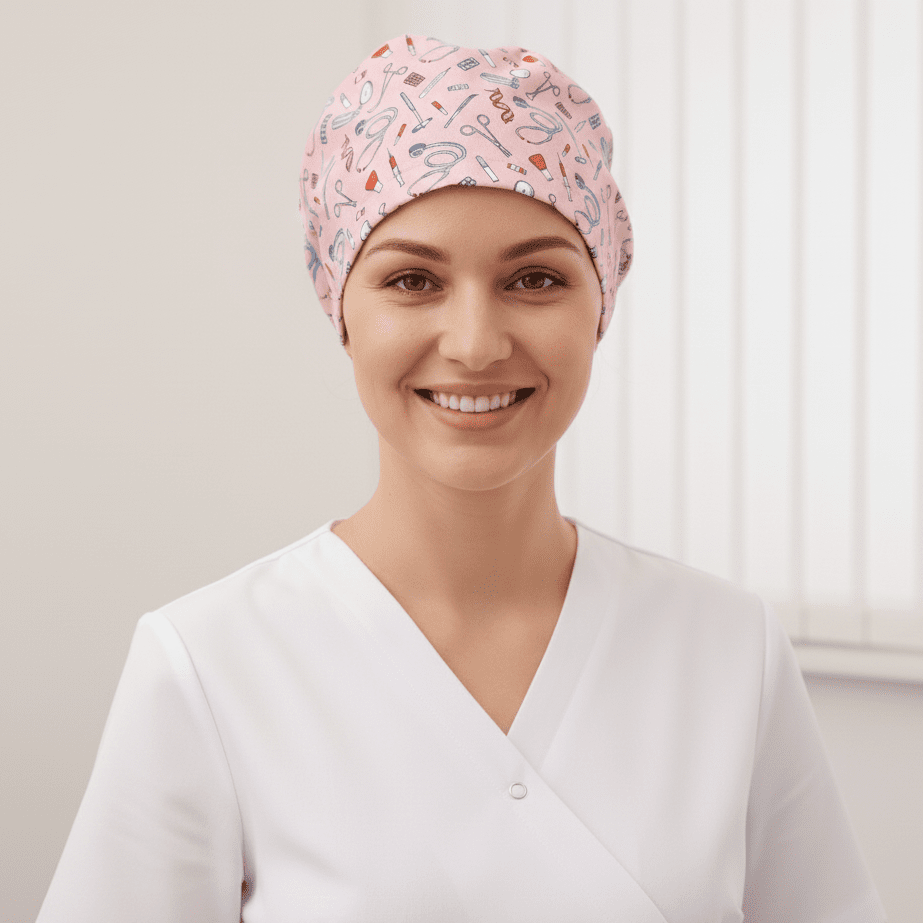 Hospital Tools On Pink Scrub Cap