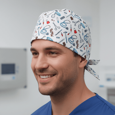 Hospital Tools On White #2 scrub cap shown on model