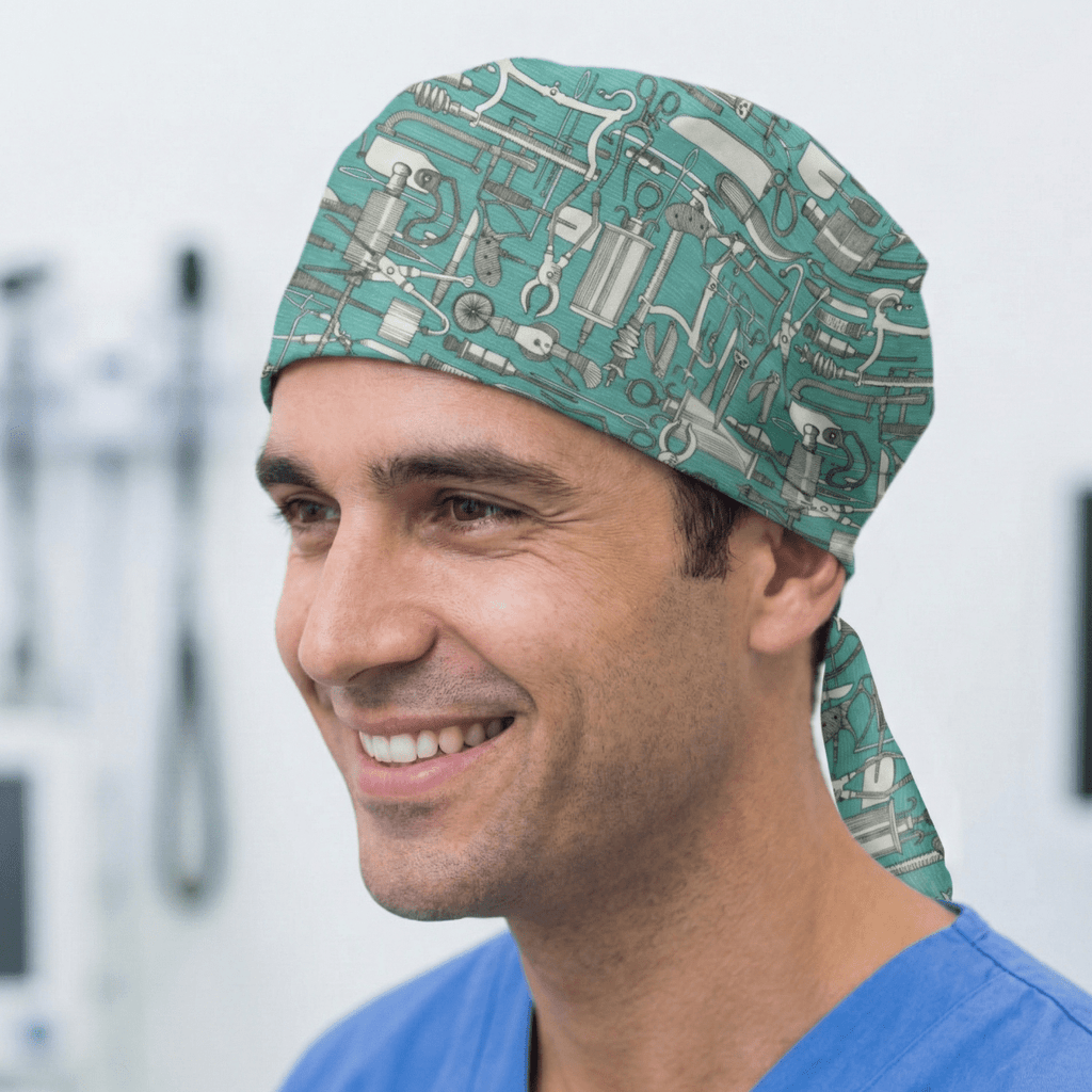 Hospital Tools Surgeons Table On Teal Blue Scrub Cap