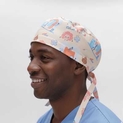 Human Body Lower GI Intestines Poo Beige scrub cap shown on model