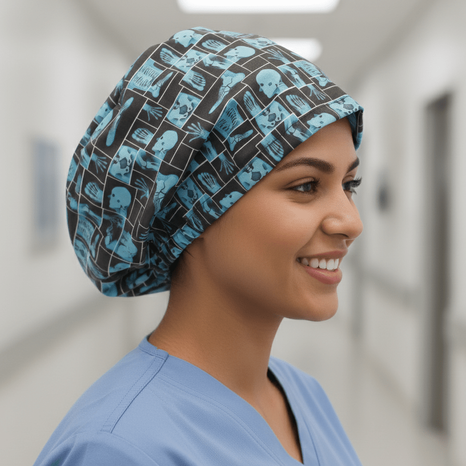 Gorro quirúrgico con rejilla azul para rayos X del cuerpo humano