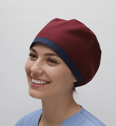 Hello Kitty on Rainbow ZigZags scrub cap shown on model