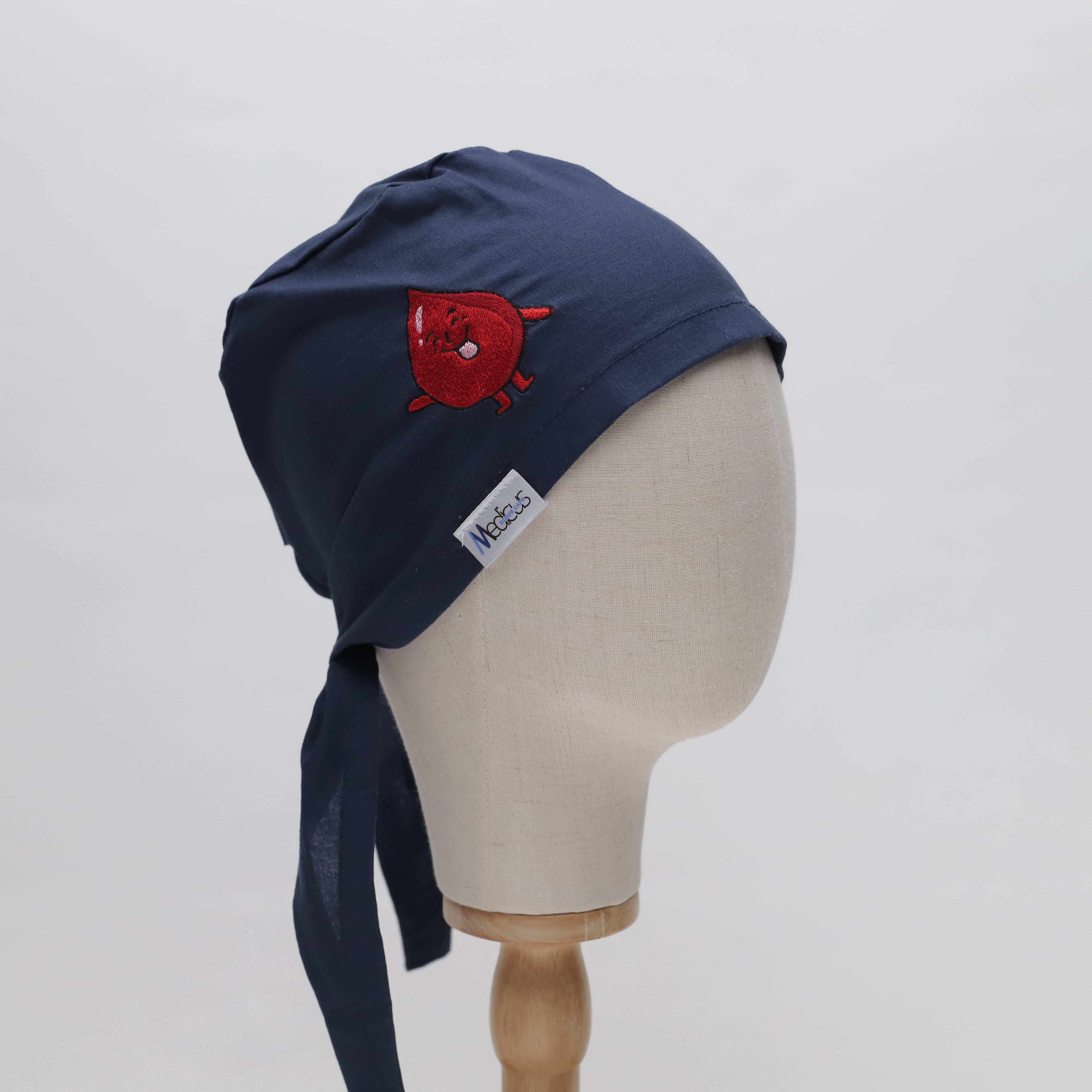 READY TO SHIP - NAVY with embroidered BLOOD DROP -  Bandana M/L Print Scrub Cap from Medicus Scrub Caps